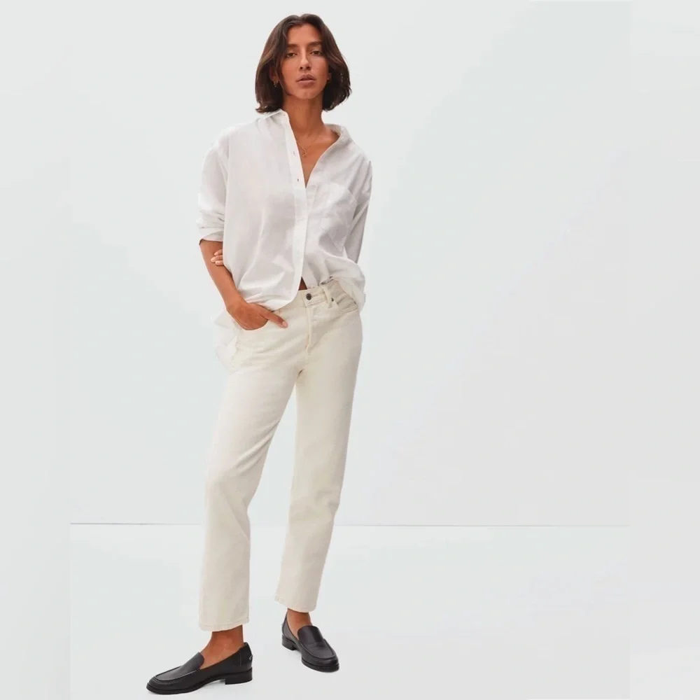 Everlane The Rigid Slouch Jean, Ecru, Size 32